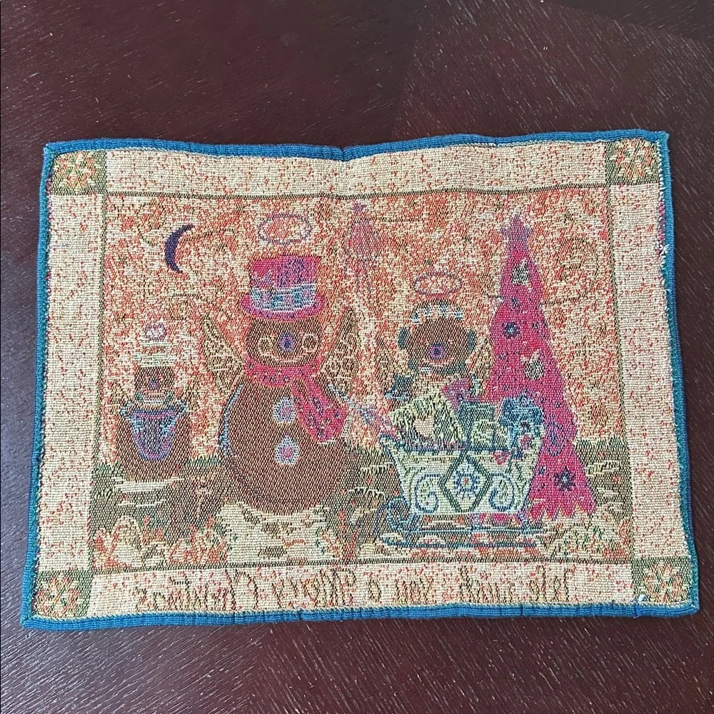 Pair of “We Wish You a Merry Christmas” tapestry-like placemats